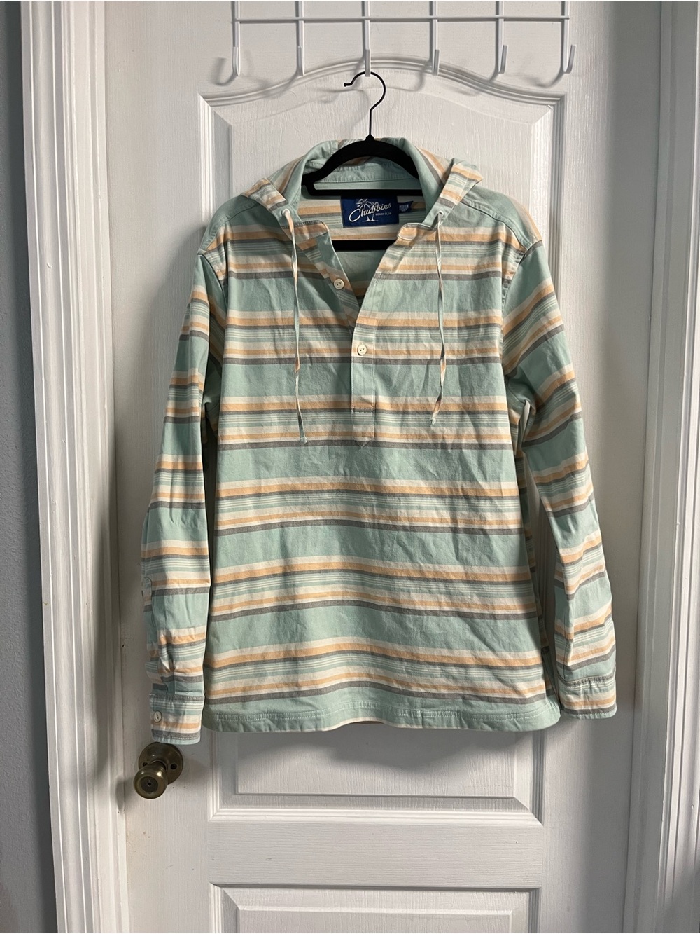 chubbies Mint, Cream & Tan Striped Hooded Pullover Shirt